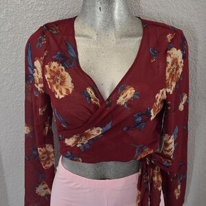 Floral Wrap Top - Red